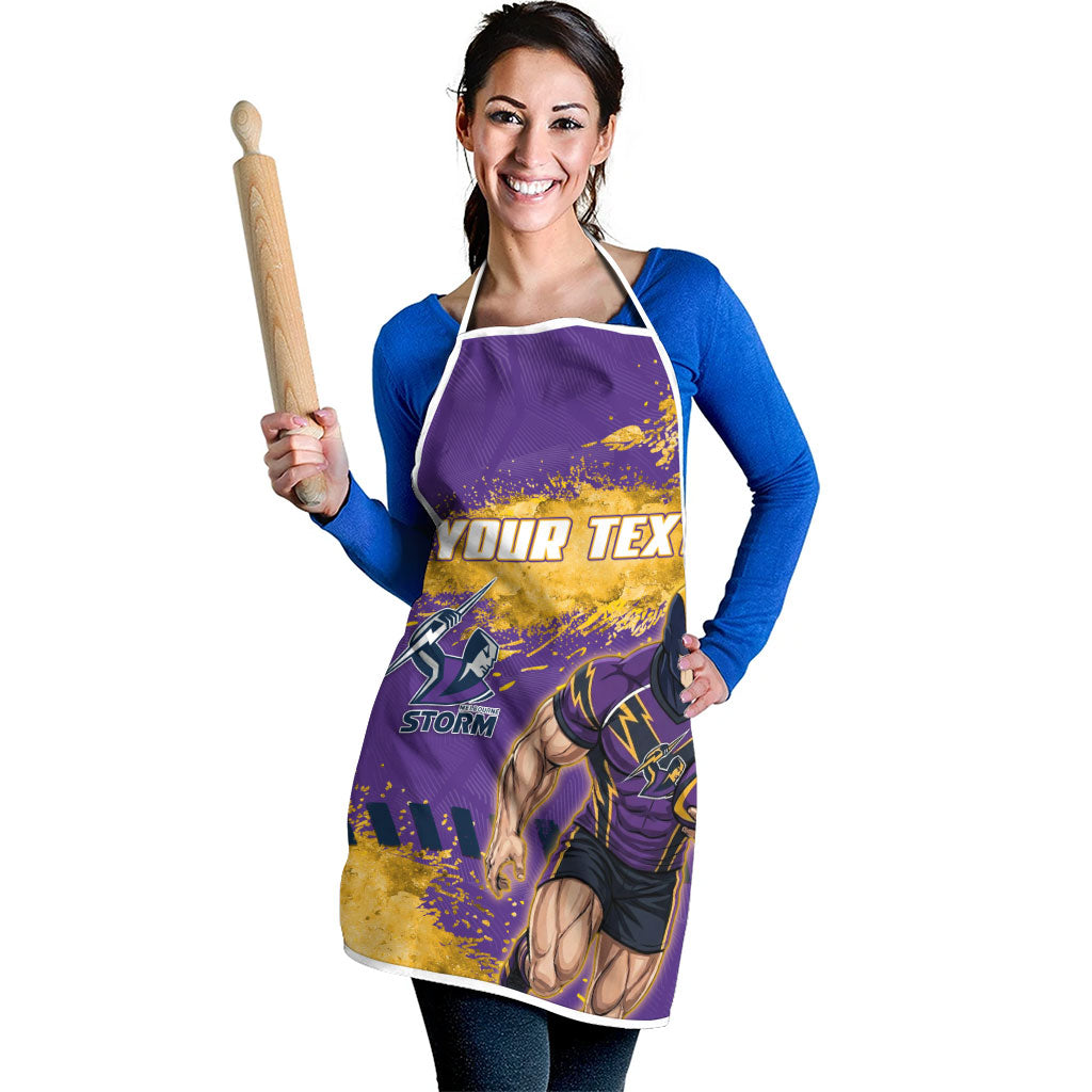 Personalised Melbourne Storm Rugby Apron Superhero Purple Storm Mascot - Sporty Splash Art Style