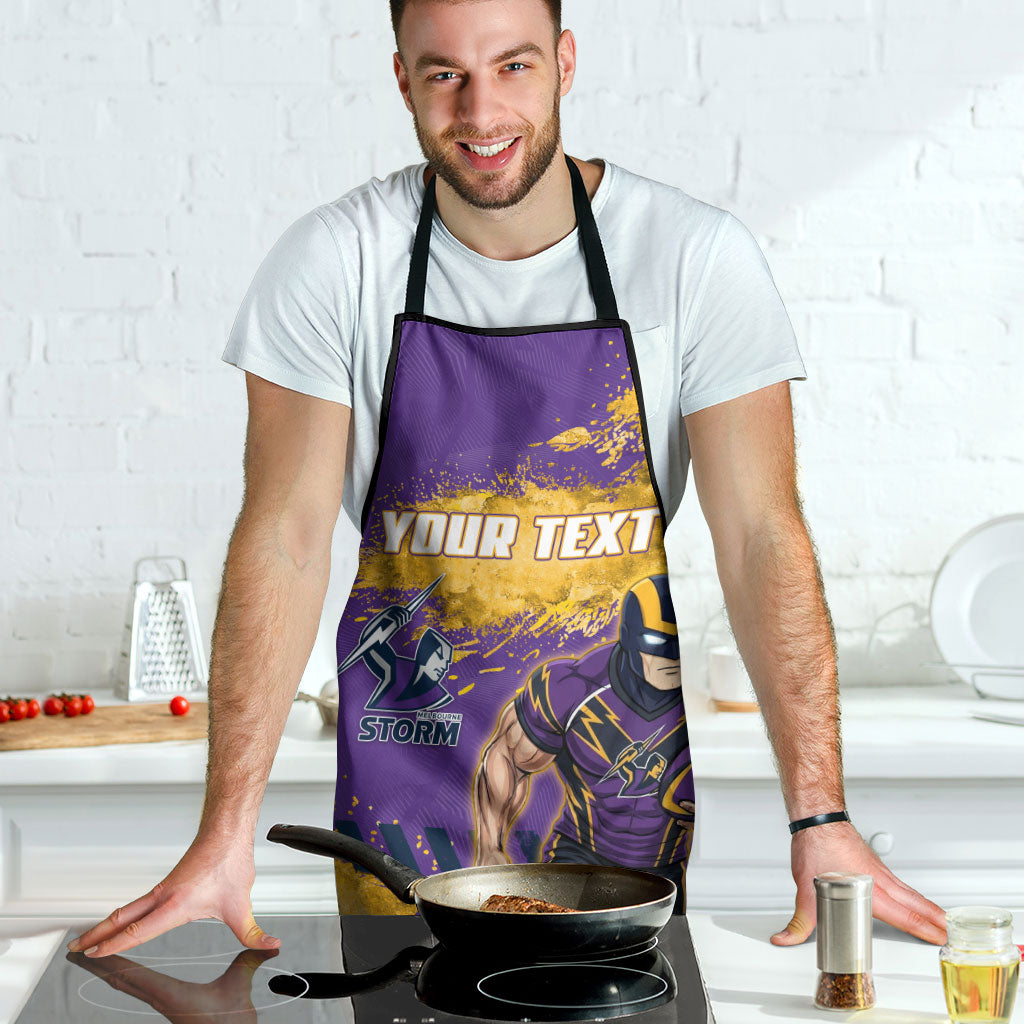 Personalised Melbourne Storm Rugby Apron Superhero Purple Storm Mascot - Sporty Splash Art Style