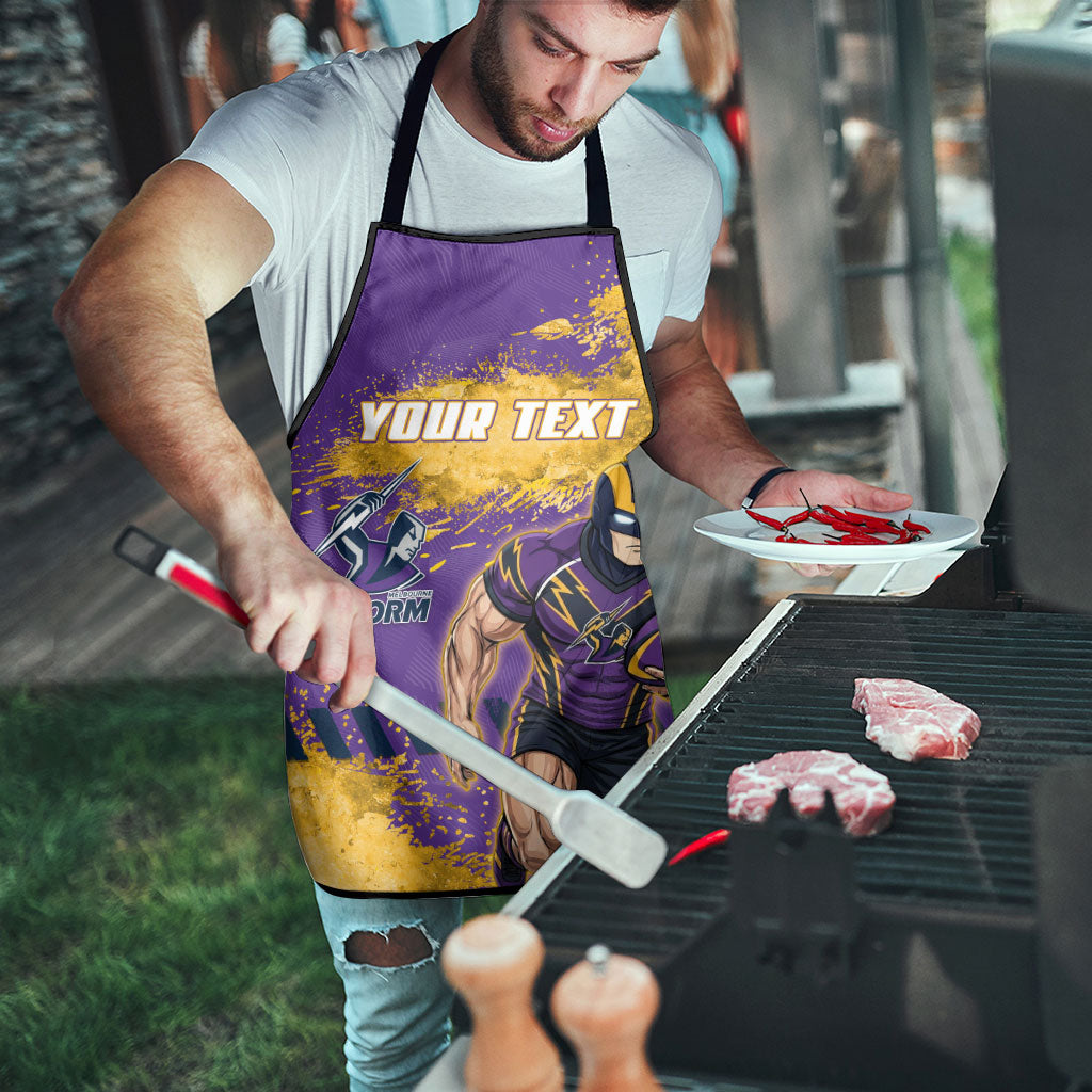 Personalised Melbourne Storm Rugby Apron Superhero Purple Storm Mascot - Sporty Splash Art Style