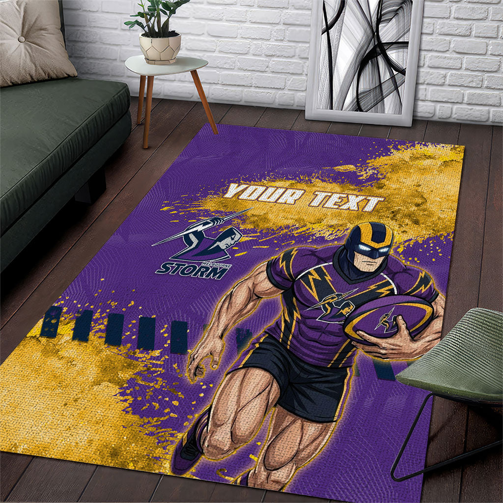 Personalised Melbourne Storm Rugby Area Rug Superhero Purple Storm Mascot - Sporty Splash Art Style