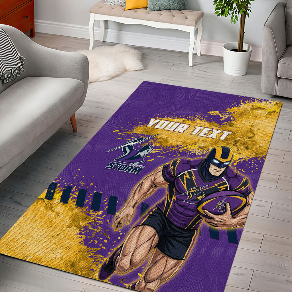 Personalised Melbourne Storm Rugby Area Rug Superhero Purple Storm Mascot - Sporty Splash Art Style
