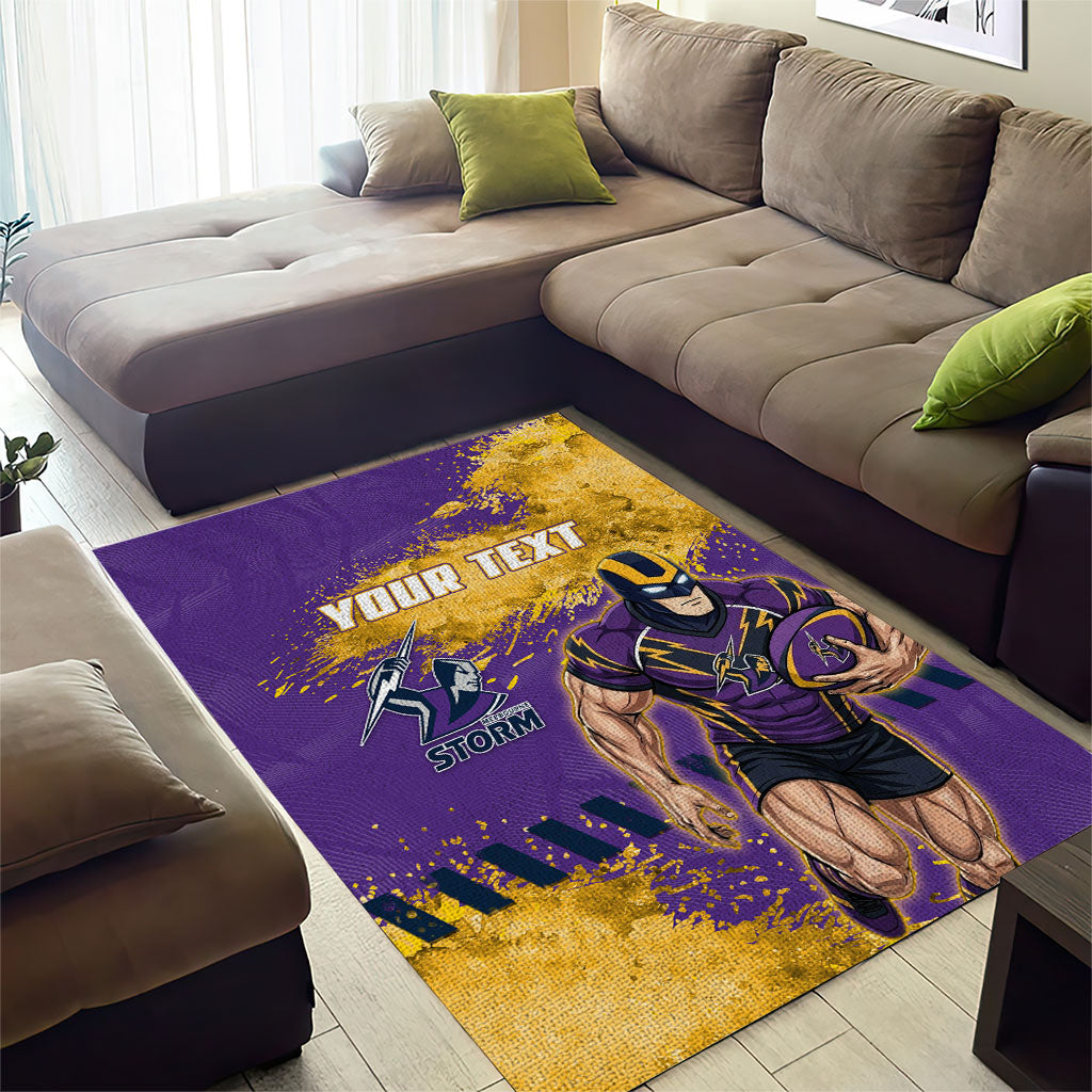 Personalised Melbourne Storm Rugby Area Rug Superhero Purple Storm Mascot - Sporty Splash Art Style