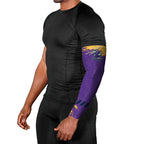 Personalised Melbourne Storm Rugby Arm Sleeves Superhero Purple Storm Mascot - Sporty Splash Art Style