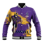 Personalised Melbourne Storm Rugby Baseball Jacket Superhero Purple Storm Mascot - Sporty Splash Art Style