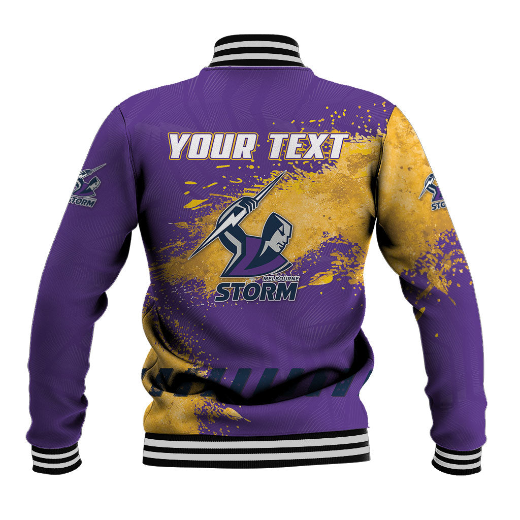 Personalised Melbourne Storm Rugby Baseball Jacket Superhero Purple Storm Mascot - Sporty Splash Art Style