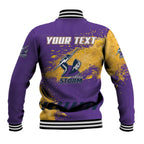 Personalised Melbourne Storm Rugby Baseball Jacket Superhero Purple Storm Mascot - Sporty Splash Art Style