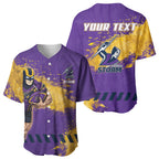 Personalised Melbourne Storm Rugby Baseball Jersey Superhero Purple Storm Mascot - Sporty Splash Art Style