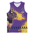 Personalised Melbourne Storm Rugby Basketball Jersey Superhero Purple Storm Mascot - Sporty Splash Art Style