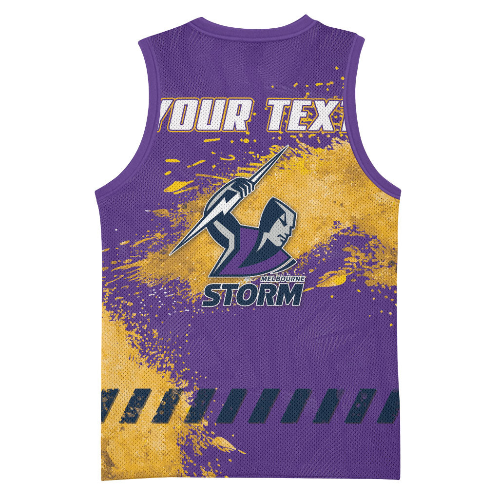 Personalised Melbourne Storm Rugby Basketball Jersey Superhero Purple Storm Mascot - Sporty Splash Art Style