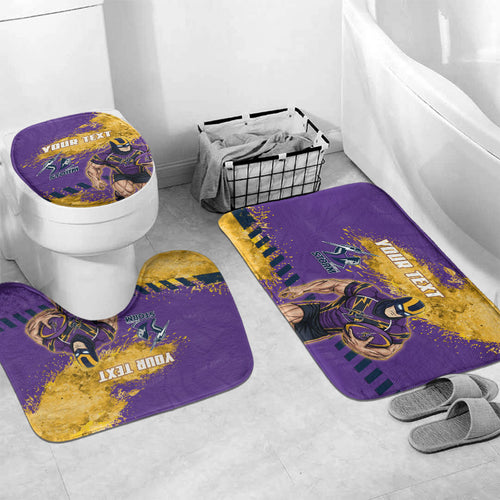 Personalised Melbourne Storm Rugby Bathroom Set Superhero Purple Storm Mascot - Sporty Splash Art Style