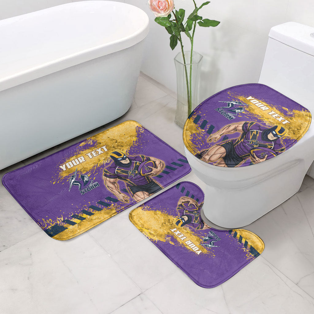 Personalised Melbourne Storm Rugby Bathroom Set Superhero Purple Storm Mascot - Sporty Splash Art Style