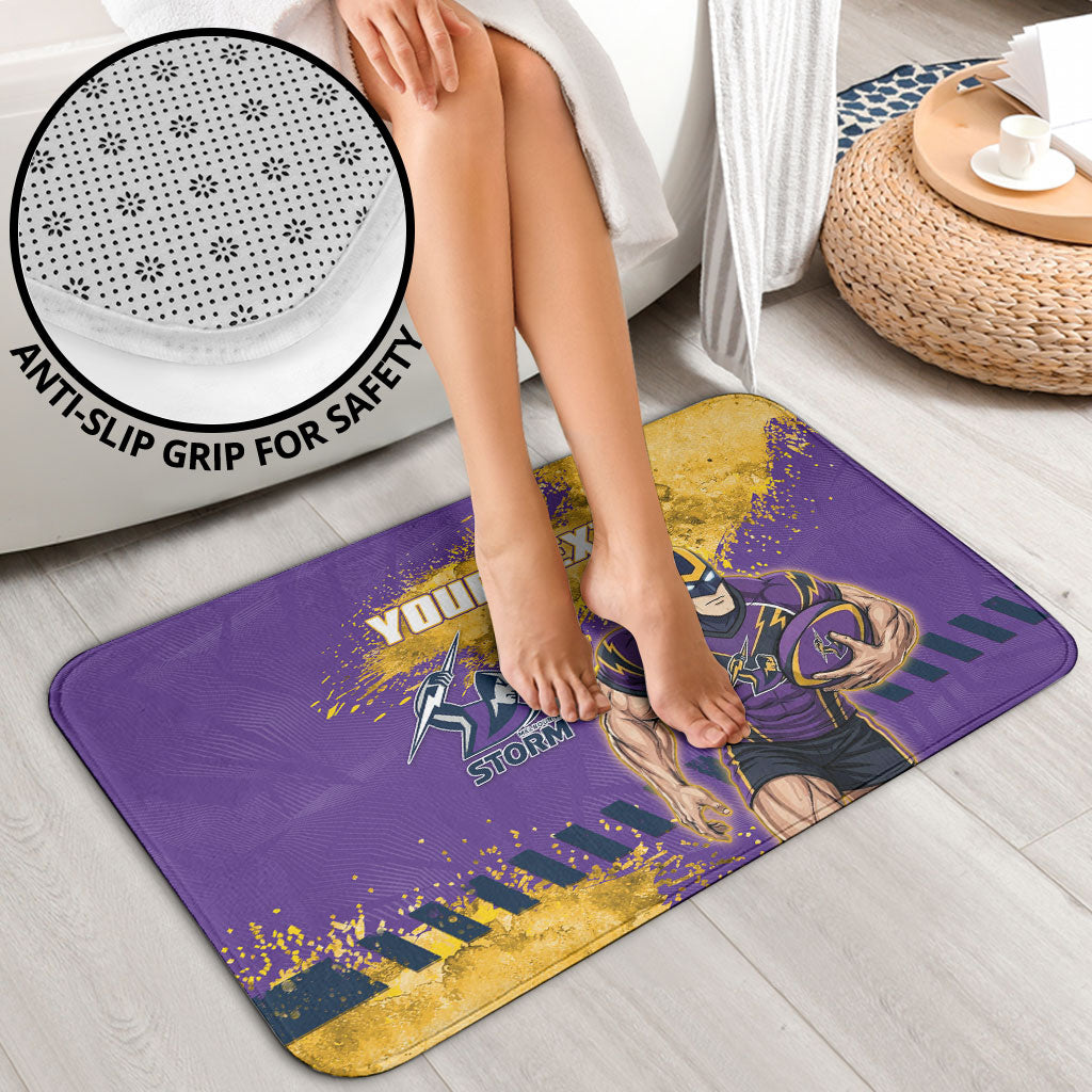 Personalised Melbourne Storm Rugby Bathroom Set Superhero Purple Storm Mascot - Sporty Splash Art Style