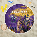 Personalised Melbourne Storm Rugby Beach Blanket Superhero Purple Storm Mascot - Sporty Splash Art Style