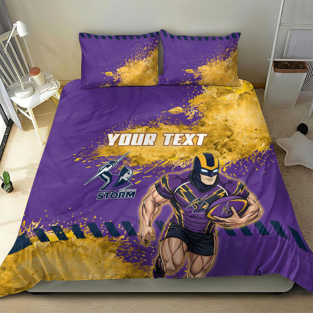 Personalised Melbourne Storm Rugby Bedding Set Superhero Purple Storm Mascot - Sporty Splash Art Style