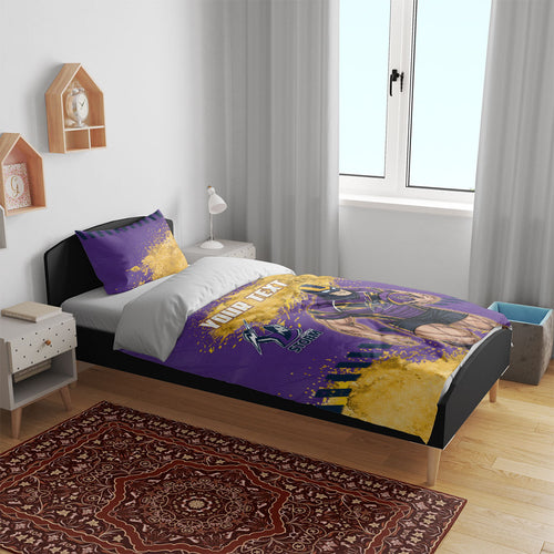 Personalised Melbourne Storm Rugby Bedding Set Superhero Purple Storm Mascot - Sporty Splash Art Style