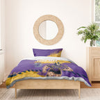 Personalised Melbourne Storm Rugby Bedding Set Superhero Purple Storm Mascot - Sporty Splash Art Style