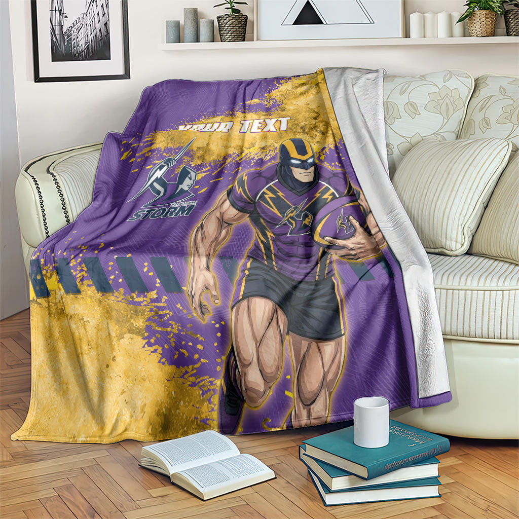 Personalised Melbourne Storm Rugby Blanket Superhero Purple Storm Mascot - Sporty Splash Art Style