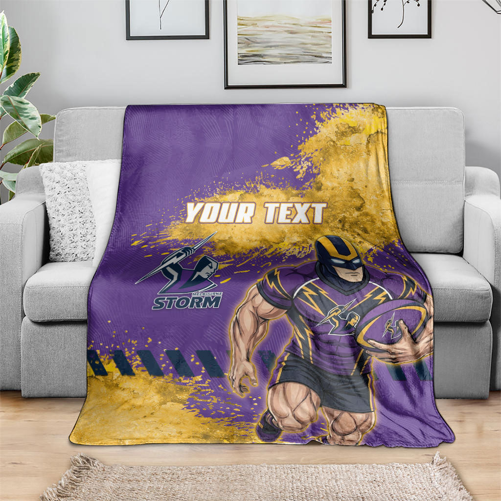 Personalised Melbourne Storm Rugby Blanket Superhero Purple Storm Mascot - Sporty Splash Art Style