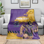 Personalised Melbourne Storm Rugby Blanket Superhero Purple Storm Mascot - Sporty Splash Art Style