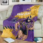 Personalised Melbourne Storm Rugby Blanket Superhero Purple Storm Mascot - Sporty Splash Art Style
