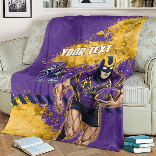 Personalised Melbourne Storm Rugby Blanket Superhero Purple Storm Mascot - Sporty Splash Art Style