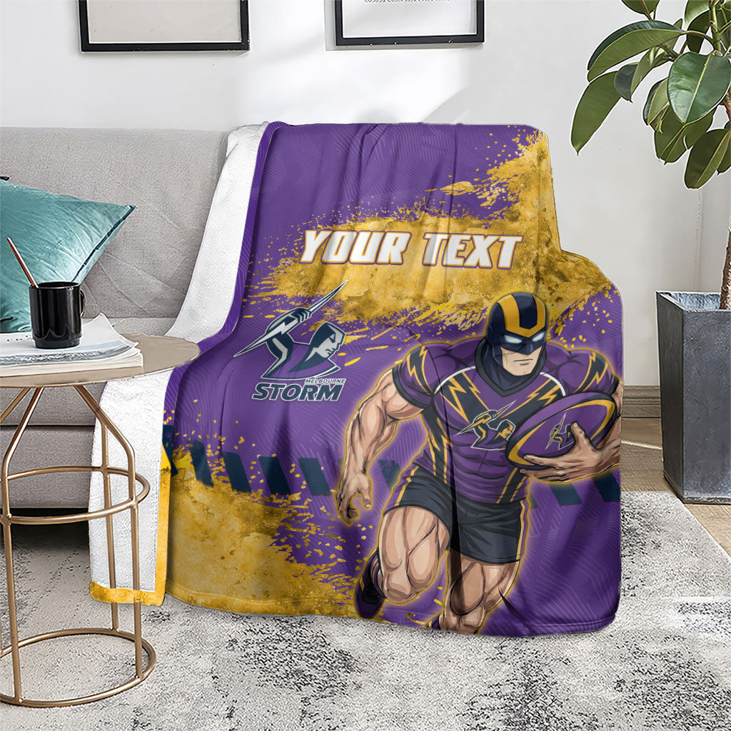 Personalised Melbourne Storm Rugby Blanket Superhero Purple Storm Mascot - Sporty Splash Art Style