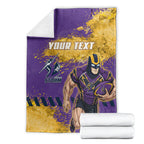 Personalised Melbourne Storm Rugby Blanket Superhero Purple Storm Mascot - Sporty Splash Art Style