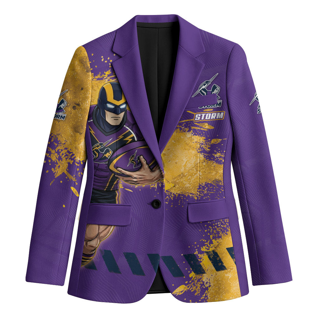 Personalised Melbourne Storm Rugby Blazer Superhero Purple Storm Mascot - Sporty Splash Art Style