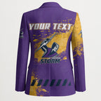 Personalised Melbourne Storm Rugby Blazer Superhero Purple Storm Mascot - Sporty Splash Art Style