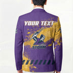 Personalised Melbourne Storm Rugby Blazer Superhero Purple Storm Mascot - Sporty Splash Art Style