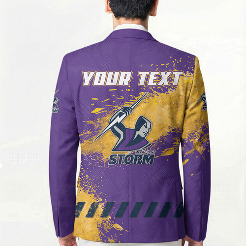 Personalised Melbourne Storm Rugby Blazer Superhero Purple Storm Mascot - Sporty Splash Art Style
