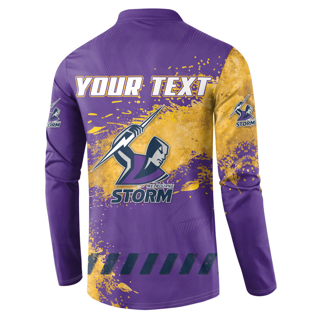Personalised Melbourne Storm Rugby Button Sweatshirt Superhero Purple Storm Mascot - Sporty Splash Art Style