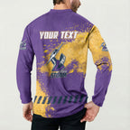 Personalised Melbourne Storm Rugby Button Sweatshirt Superhero Purple Storm Mascot - Sporty Splash Art Style