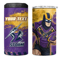 Personalised Melbourne Storm Rugby 4 in 1 Can Cooler Tumbler Superhero Purple Storm Mascot - Sporty Splash Art Style