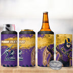 Personalised Melbourne Storm Rugby 4 in 1 Can Cooler Tumbler Superhero Purple Storm Mascot - Sporty Splash Art Style
