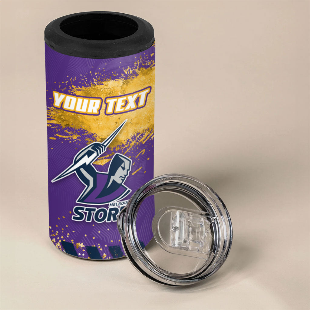 Personalised Melbourne Storm Rugby 4 in 1 Can Cooler Tumbler Superhero Purple Storm Mascot - Sporty Splash Art Style