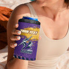 Personalised Melbourne Storm Rugby 4 in 1 Can Cooler Tumbler Superhero Purple Storm Mascot - Sporty Splash Art Style