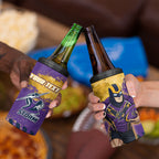 Personalised Melbourne Storm Rugby 4 in 1 Can Cooler Tumbler Superhero Purple Storm Mascot - Sporty Splash Art Style