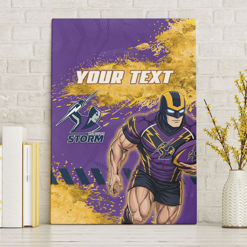 Personalised Melbourne Storm Rugby Canvas Wall Art Superhero Purple Storm Mascot - Sporty Splash Art Style