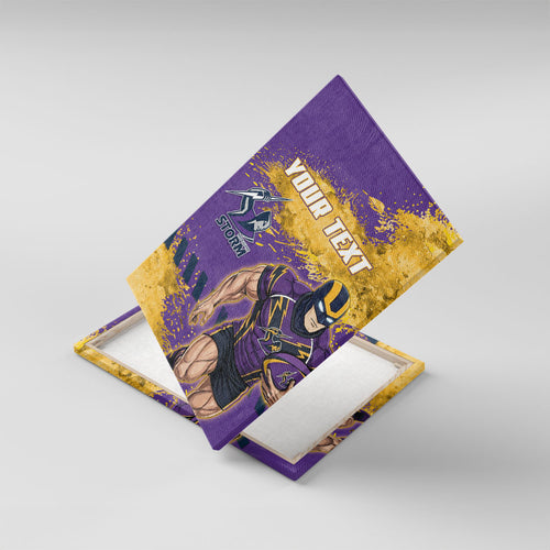 Personalised Melbourne Storm Rugby Canvas Wall Art Superhero Purple Storm Mascot - Sporty Splash Art Style