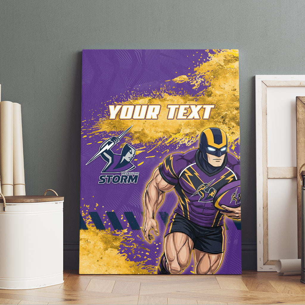 Personalised Melbourne Storm Rugby Canvas Wall Art Superhero Purple Storm Mascot - Sporty Splash Art Style