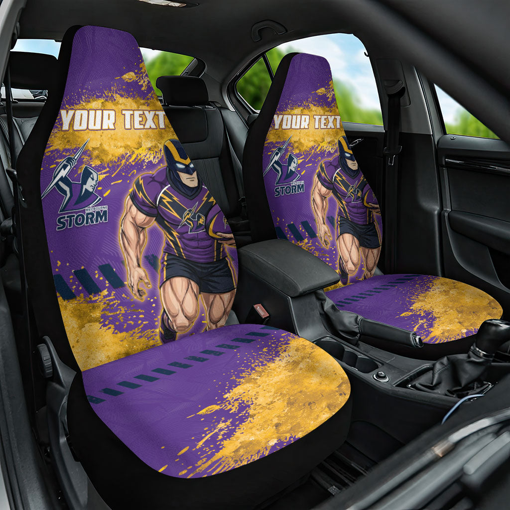 Personalised Melbourne Storm Rugby Car Seat Cover Superhero Purple Storm Mascot - Sporty Splash Art Style