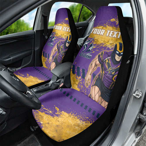 Personalised Melbourne Storm Rugby Car Seat Cover Superhero Purple Storm Mascot - Sporty Splash Art Style