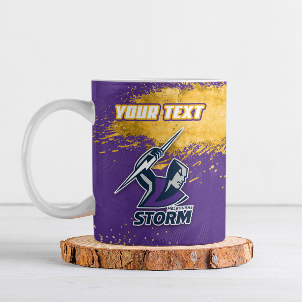 Personalised Melbourne Storm Rugby Ceramic Mug Superhero Purple Storm Mascot - Sporty Splash Art Style