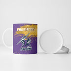 Personalised Melbourne Storm Rugby Ceramic Mug Superhero Purple Storm Mascot - Sporty Splash Art Style