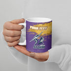 Personalised Melbourne Storm Rugby Ceramic Mug Superhero Purple Storm Mascot - Sporty Splash Art Style