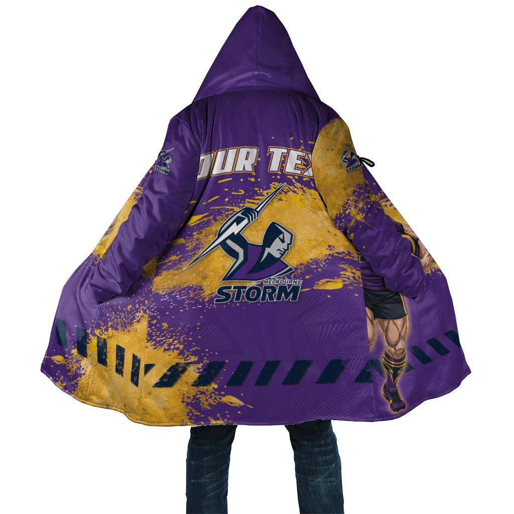 Personalised Melbourne Storm Rugby Cloak Superhero Purple Storm Mascot - Sporty Splash Art Style