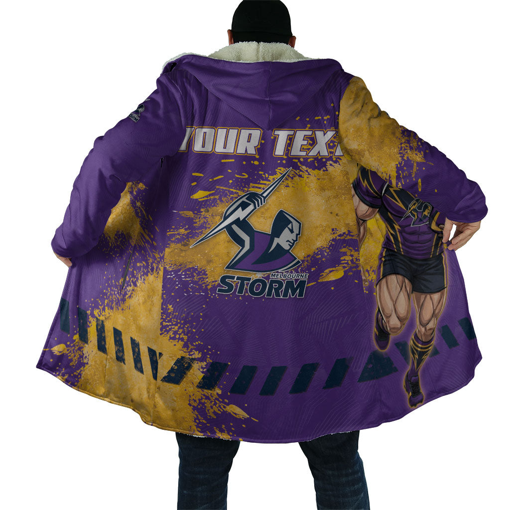 Personalised Melbourne Storm Rugby Cloak Superhero Purple Storm Mascot - Sporty Splash Art Style