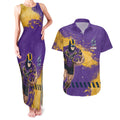 Personalised Melbourne Storm Rugby Couples Matching Tank Maxi Dress and Hawaiian Shirt Superhero Purple Storm Mascot - Sporty Splash Art Style