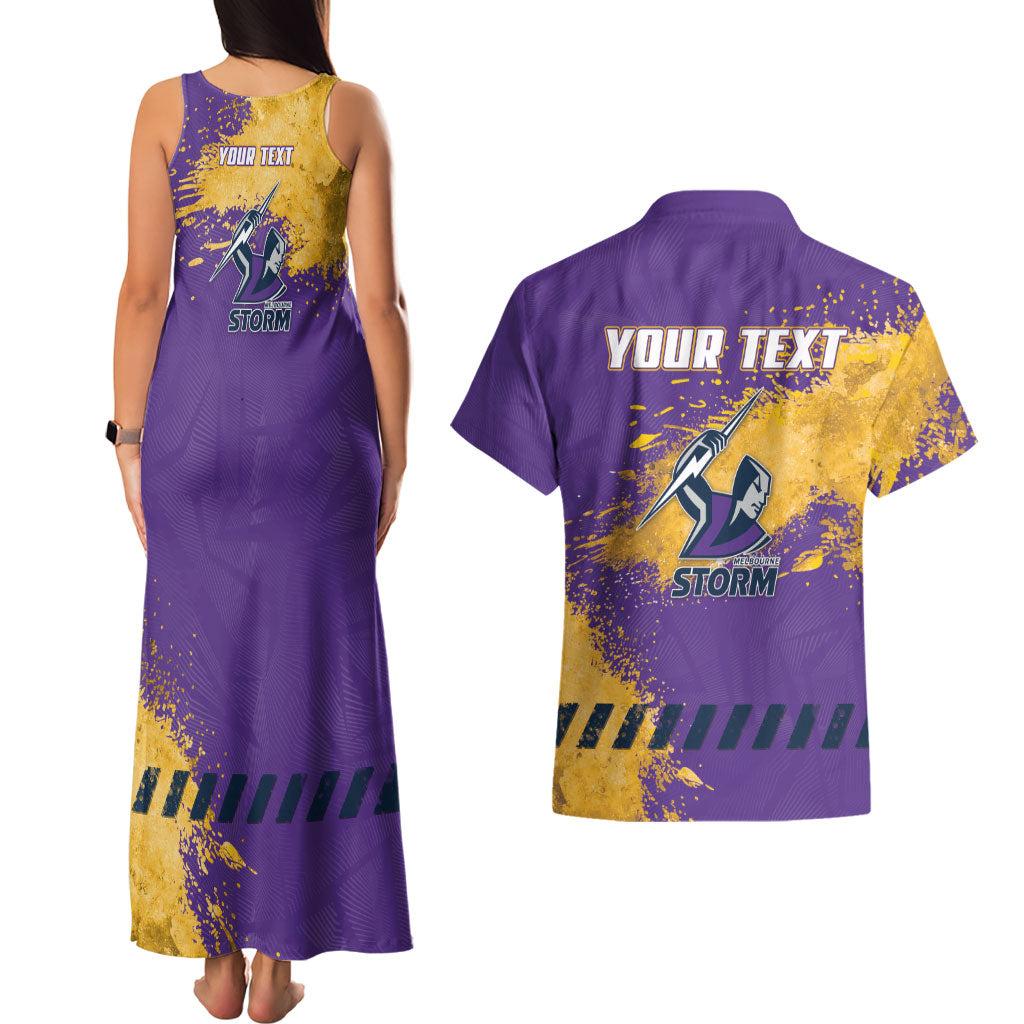 Personalised Melbourne Storm Rugby Couples Matching Tank Maxi Dress and Hawaiian Shirt Superhero Purple Storm Mascot - Sporty Splash Art Style